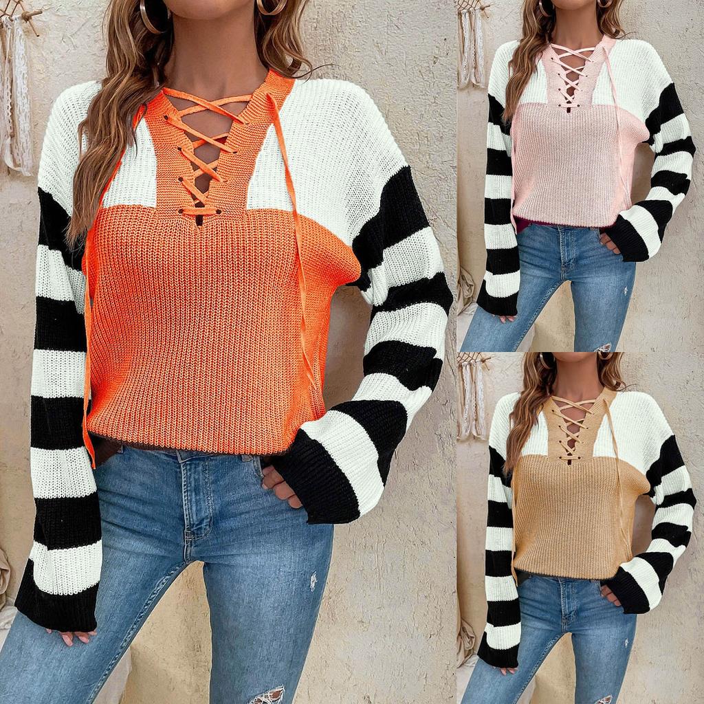 Women's And Winter Temperament Color Block Striped Pullover Sweater
