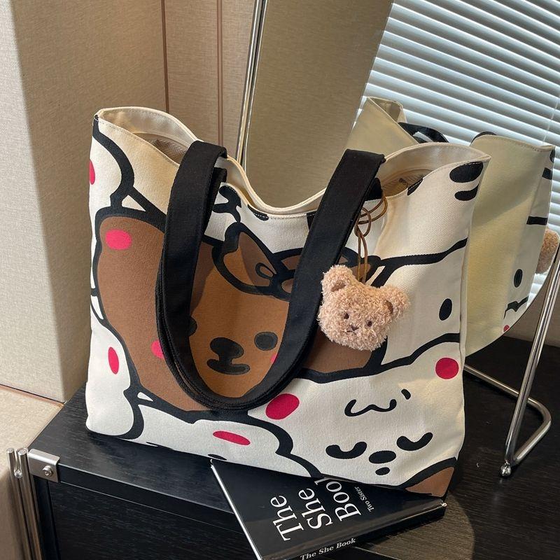 Lässige große Tasche Damen Sommer Neu Cartoon Bär Canvas Tasche Studenten Pendeln zur Vorlesung Schulter-Tragetasche