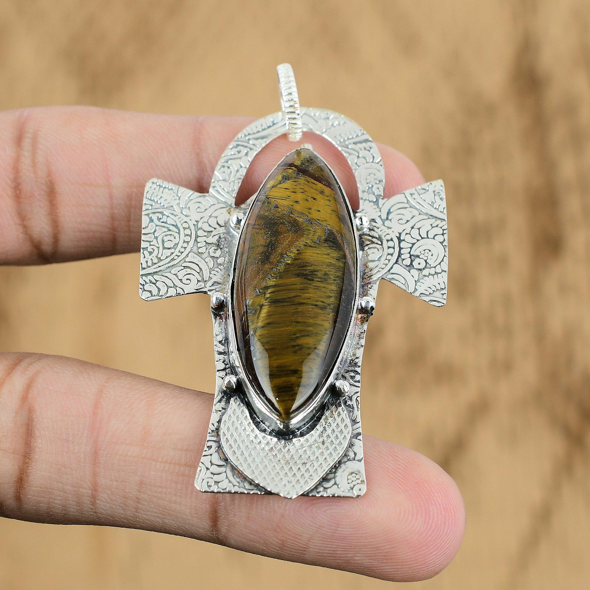 

925 Silver Marquise Tiger s Eye Stone Daughter Birthday New Boho Pendant Jewelry