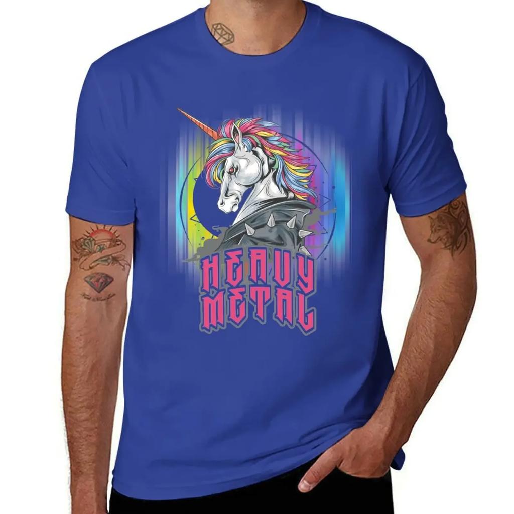 Funny Heavy Metal Unicorn Design Tshirt Blacks Oversized Graphic Tee Unisexs Cotton Tshirt