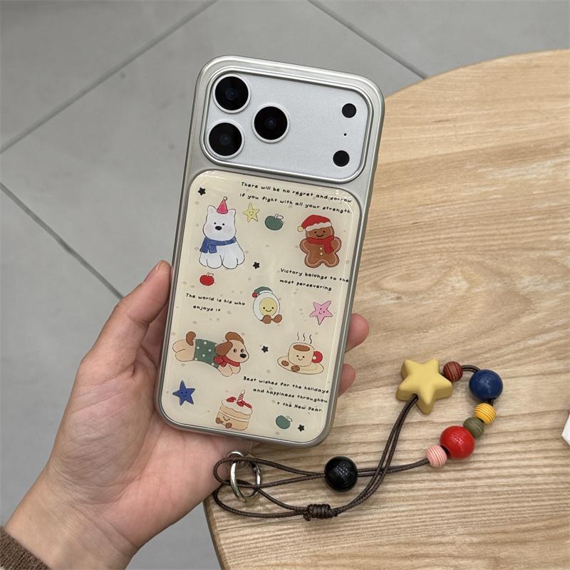 

Fashion Plating Silver Cute Christmas Dog Gingerbread Man Phone Case For iPhone 17 Pro 16 15 14 Pro Max Cover with Chain Cases C For iPhone 15ProMax