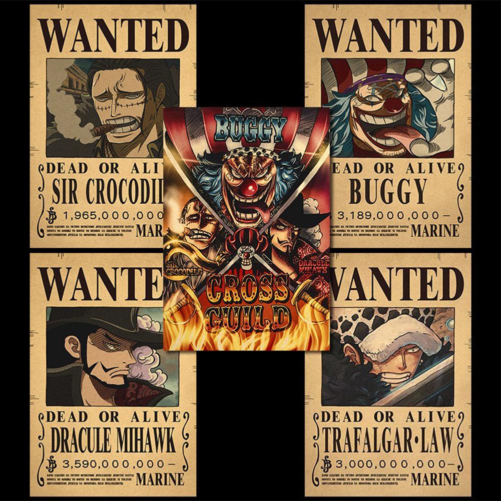 Postere din hârtie kraft One Piece Luffy 1,5 miliarde Bounty Wanted Poster Autocolante de perete anime vintage