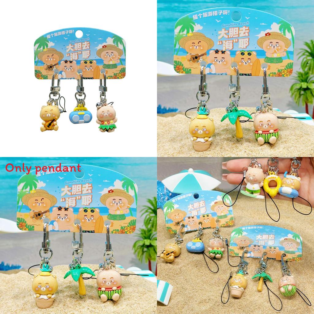 Brave Bear Go Sea Resin Keychain With Coconut Tree And Swim Ring Design For Kids And Teens