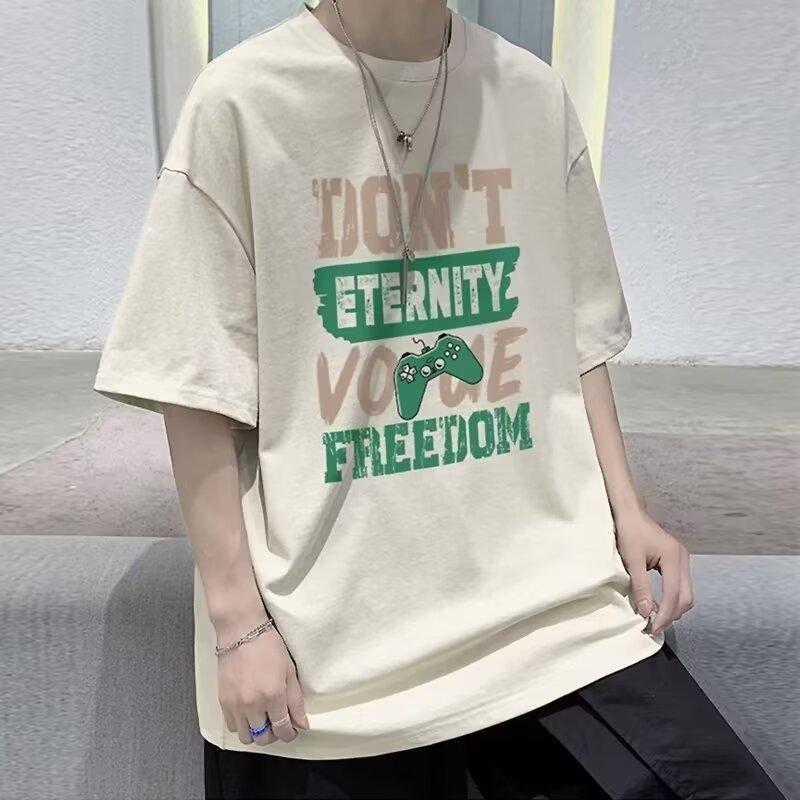 

Мужская модная футболка с круглым вырезом и короткими рукавами с принтом для лета, свободный повседневный топ 5XL абрикосовый