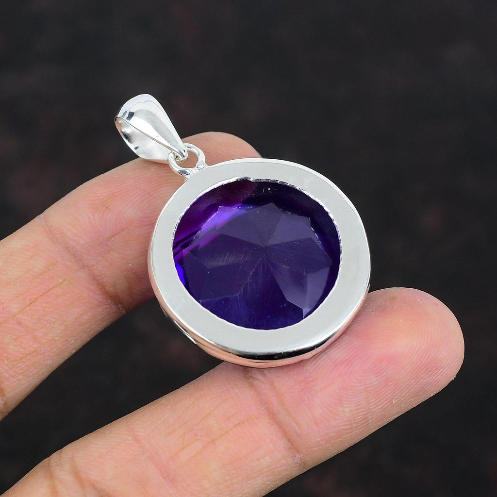 Faceted African Amethyst Pendant 925 Sterling Silver Pendant Antique Pendant African Amethyst Gemstone Jewelry Handmade Pendant Wedding Gift
