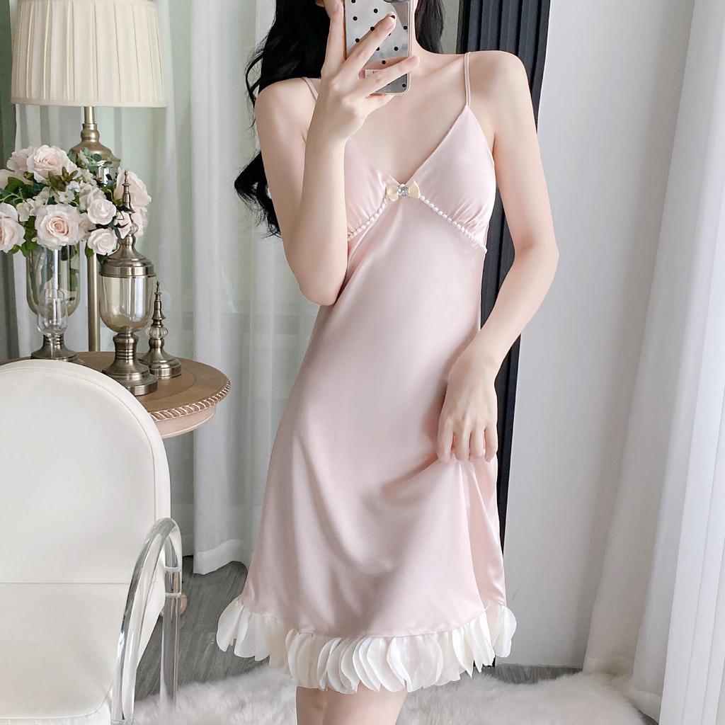 Dámské pyžamo z ledového hedvábí s V-výstřihem a volánky 2025 - Stylové, Sexy a Univerzální pro Domov nebo Ven