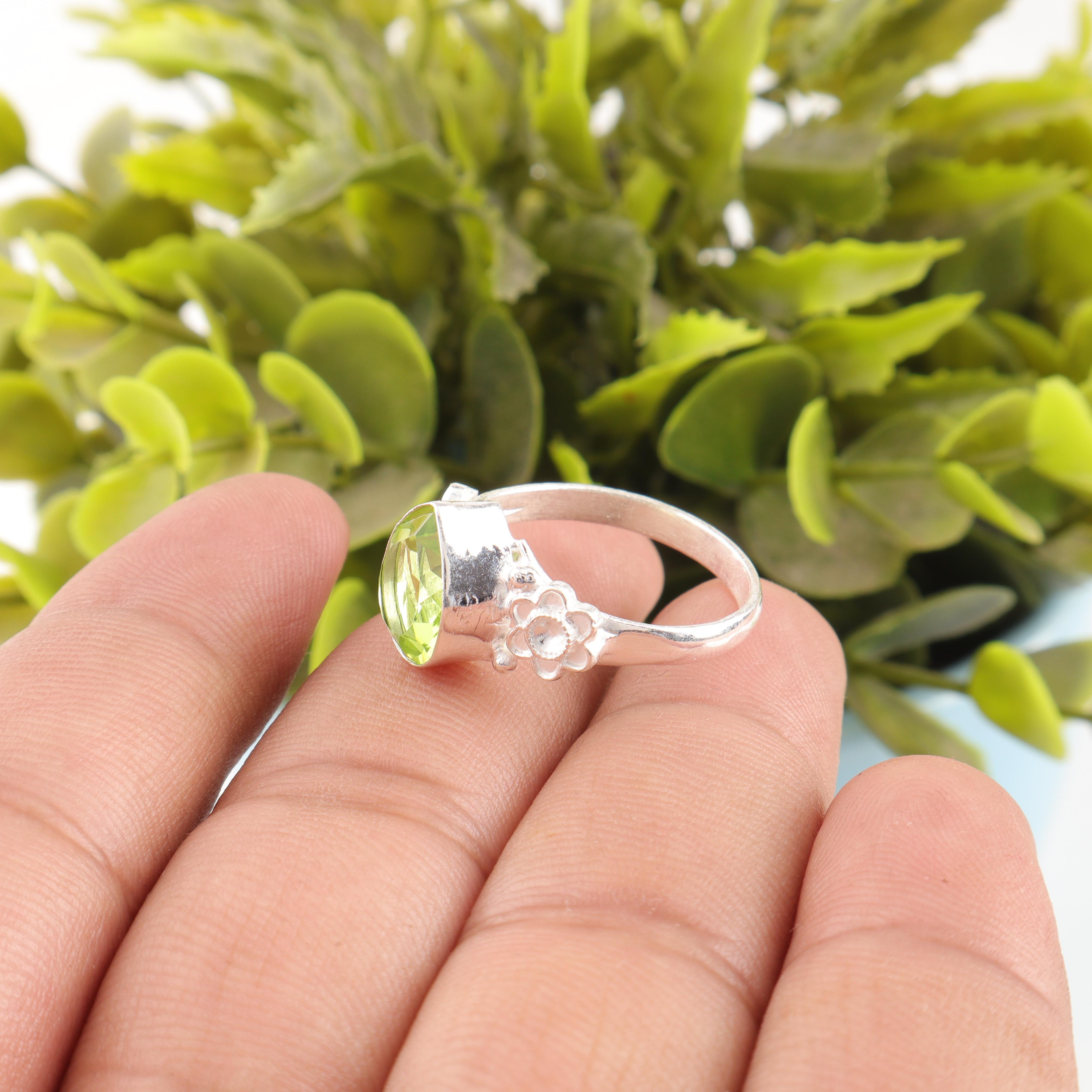 

Ювелирные изделия с перидотом, Кольцо из стерлингового серебра 925 пробы, Кольцо ручной работы с драгоценным камнем в подарок на День благодарения 10 зелёный