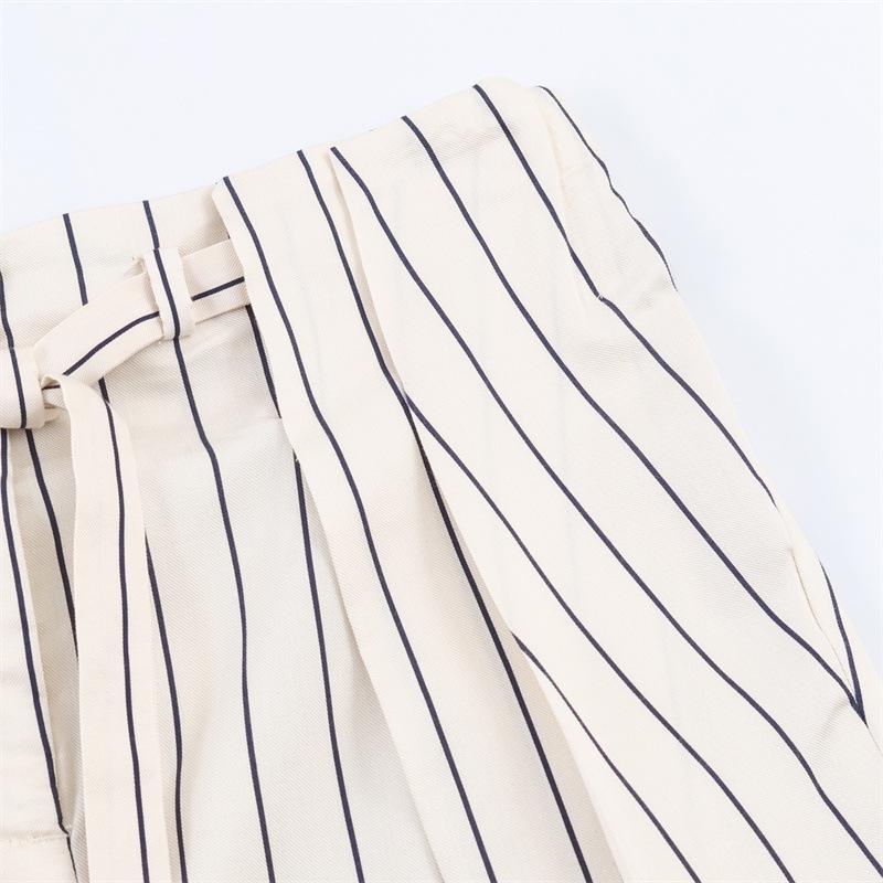 Spring 2026 Striped Fluffy Sleeve Shirt with Pleated Pants Set