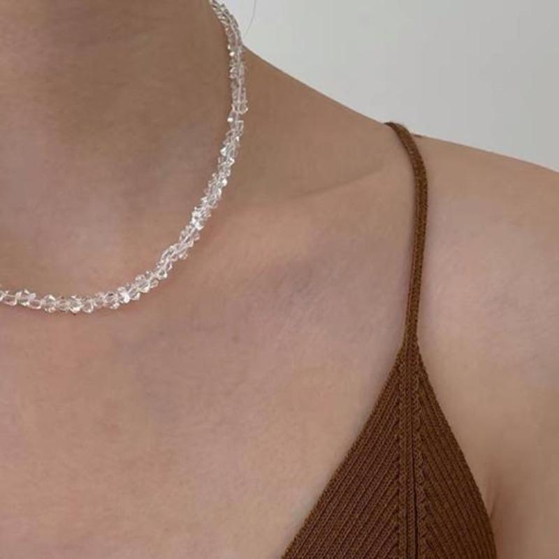 Women Necklace Multi-faceted Crystal Glass Adjustable Extended Length Neck Jewelry Lady Choker Necklace
