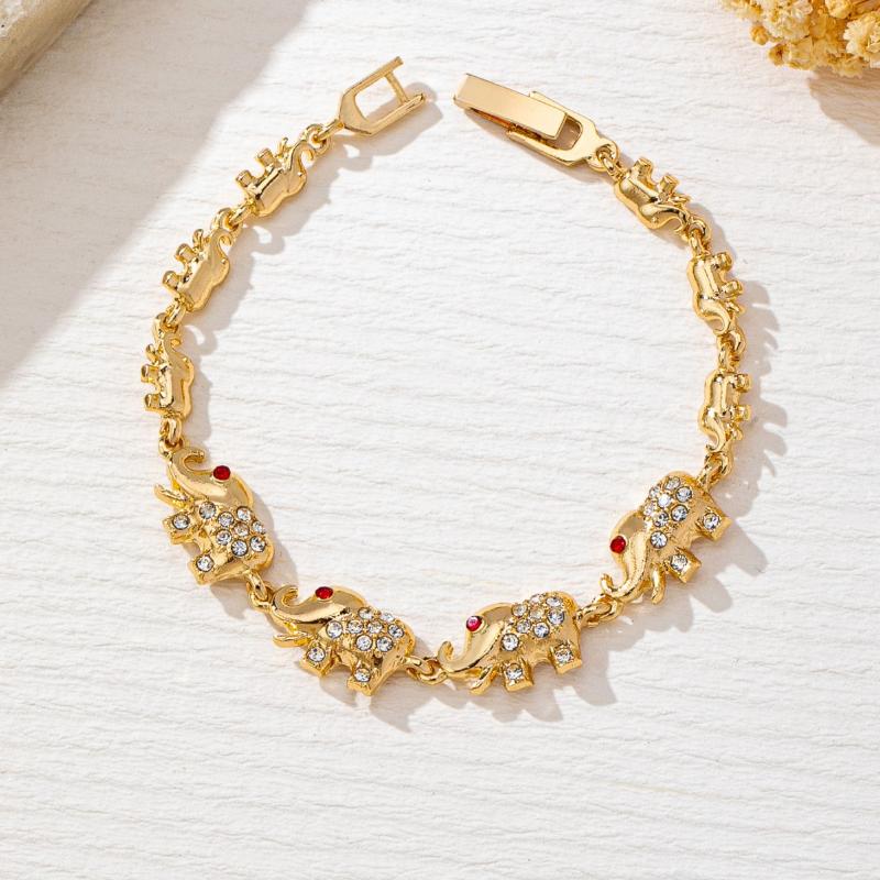 Women's Retro Elephant Bracelet With Red Zirconia Stone Unique Gift For Anniversary Or Birthday