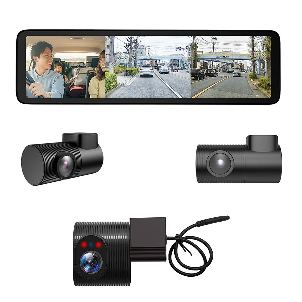 MAXWIN Mirror-Type Digital Rearview Mirror Dashcam with Front, Rear, and Interior Cameras (3 Cameras, 60fps/55fps, STARVIS IMX462, Separate Type, Zoom