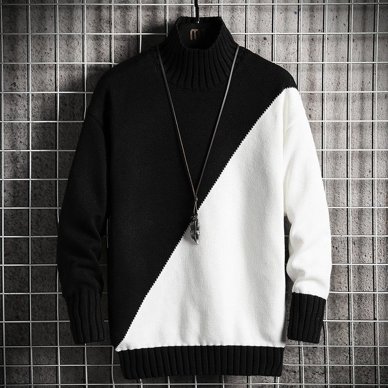 

Зимний красивый свитер мужской Harajuku мужской джемпер толстый теплый водолазка пуловер мужской рождественский свитер XXXL чёрный