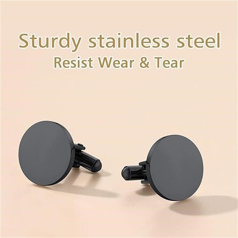 Round Stainless Steel 15Mm Mirror-Polished Men'S Cufflinks