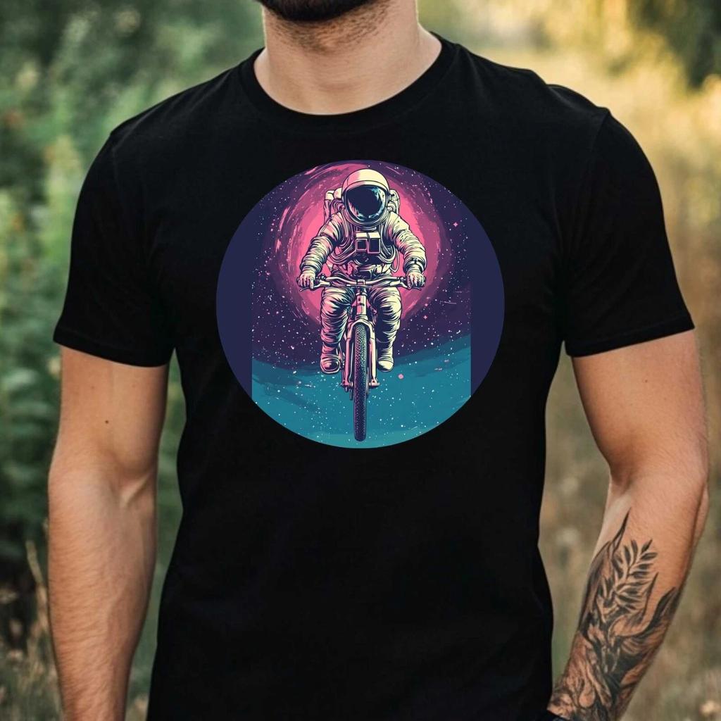 T-Shirt Herren Astronaut auf Fahrrad Motiv Baumwolle Größe XS bis 5XL
