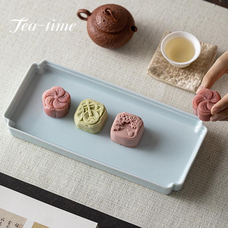 Boutique Chinese Style Rectangle Tea Tray Multipurpose Ceramics Pot Bearing Dry Bubble Tray Household Dessert Fruit Plate Gifts