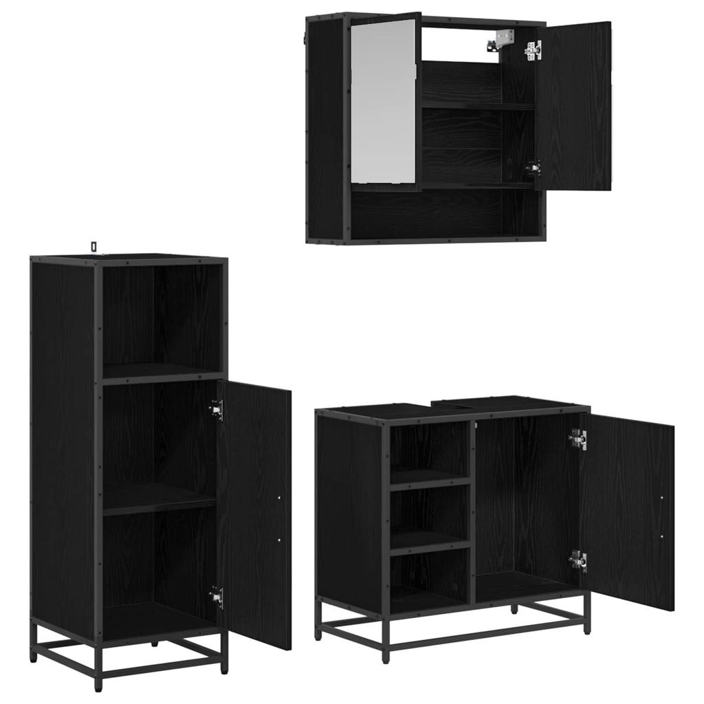 Bathroom Furniture Set 3 Pcs Black Oak Effect Particleboard