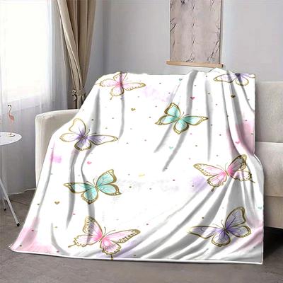 1Pc Butterfly Watercolor Background Blanket Soft And Comfortable Casual Warm Camping Travel Christmas Halloween Xmas Gift Em92856