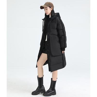 Modischer und warmer Damen-Baumwollmantel lang mit Kapuze in Grün, Winterjacke im koreanischen Stil, Freizeit-Oberbekleidung