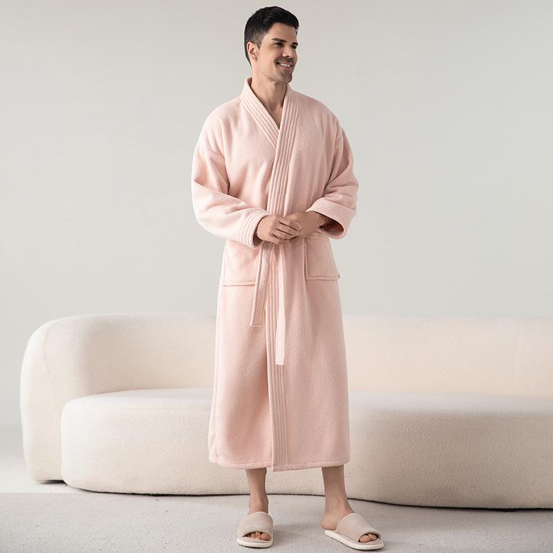 Cozy Velvet Bathrobe: Unisex Fleece-Lined, Thick Warmth for Autumn & Winter
