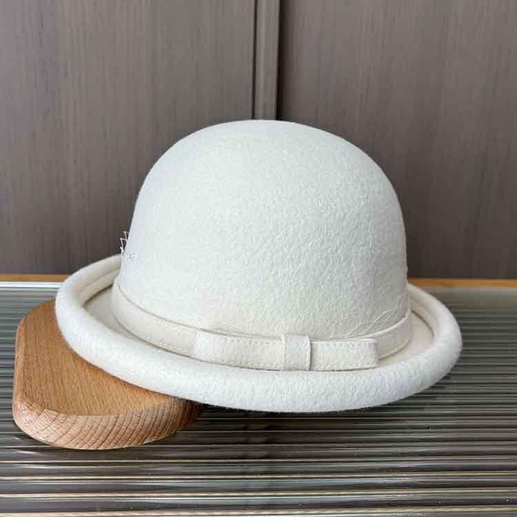 High Quality Daughter Gold Wind Curling Top Hat Women'S French Mesh Bow Basin Hat Wool Retro Warm Bucket Hat