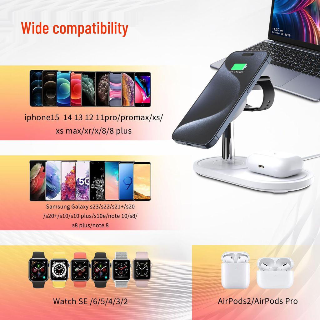 Magnetic 3-in-1 Wireless Charger for Apple Phone and Watch