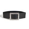 Women's High-End Black Leather Rhinestone Buckle Elastic Waist Belt for Coats and Dresses