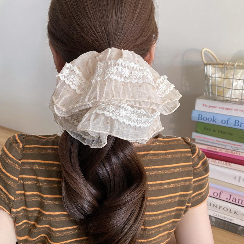 

Large bow floral large intestine hair band sweet polka dot headrope gentle hair rope headgear