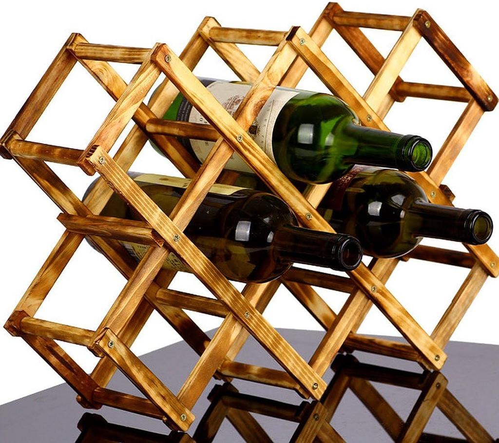 Anberotta Folding Wooden Wine Rack, Vintage Wine and Champagne Bottle Holder, Wood Storage Case, Stand, Interior Display (Holds 10 Bottles) N-W77