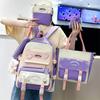 5 Pcs/Set Teen Schoolbag for Girls Boys Large Capacity Student Backpack with Keychain