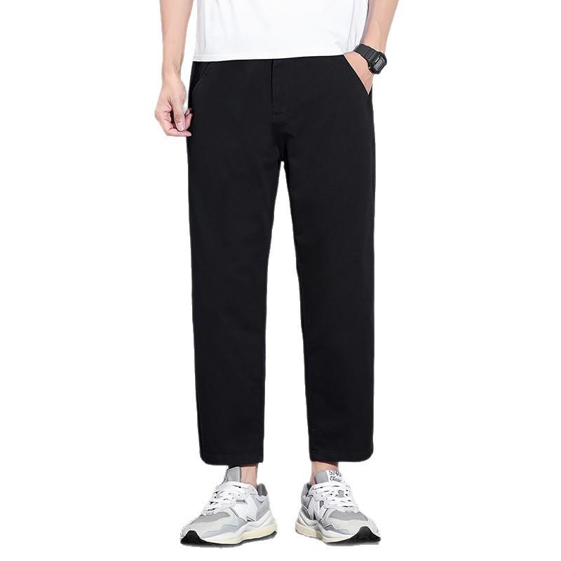Spring and summer new pure cotton slim-fit straight casual pants thin solid color simple versatile light business nine-point trousers