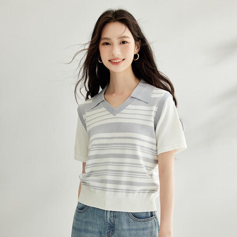 Women s Striped Faux Two-Piece Knit Top S
