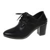 Spring/Summer New Pointed Small Leather Shoes For Women, Retro, Thick Heel, Lace Up, Large Single Shoes For Women