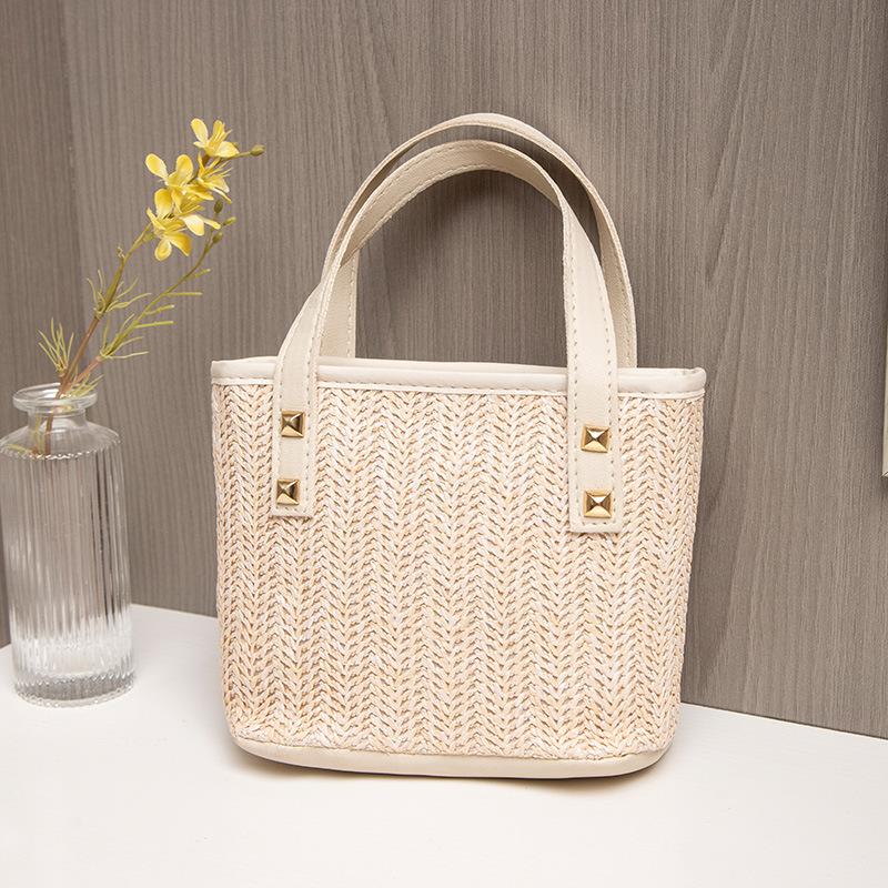 Fresh Pastoral Color Woven Handbag Mini Tote Bag Mobile Phone Bag Fashionable Versatile Shoulder Messenger Bag