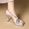 Fashion Buckle Strap Women's Shoes Silver 2025 Sandals Espadrilles Platform Open Toe Summer Heels New High Peep Ankle Girls Square Stile