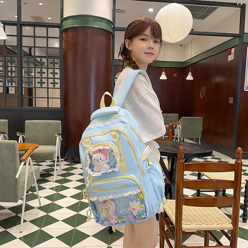 Schoolbag High Value Large Capacity Sweet Contrasting Color Girl Heart Backpack College Style Junior High School Students Multi-compartment Backpack