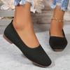 Women'S Black Woven Fabric Slip-On Flats - Casual Square Toe Shoes for Indoor & Outdoor Wear, All-Season Comfort with Rubber Sole, Breathable