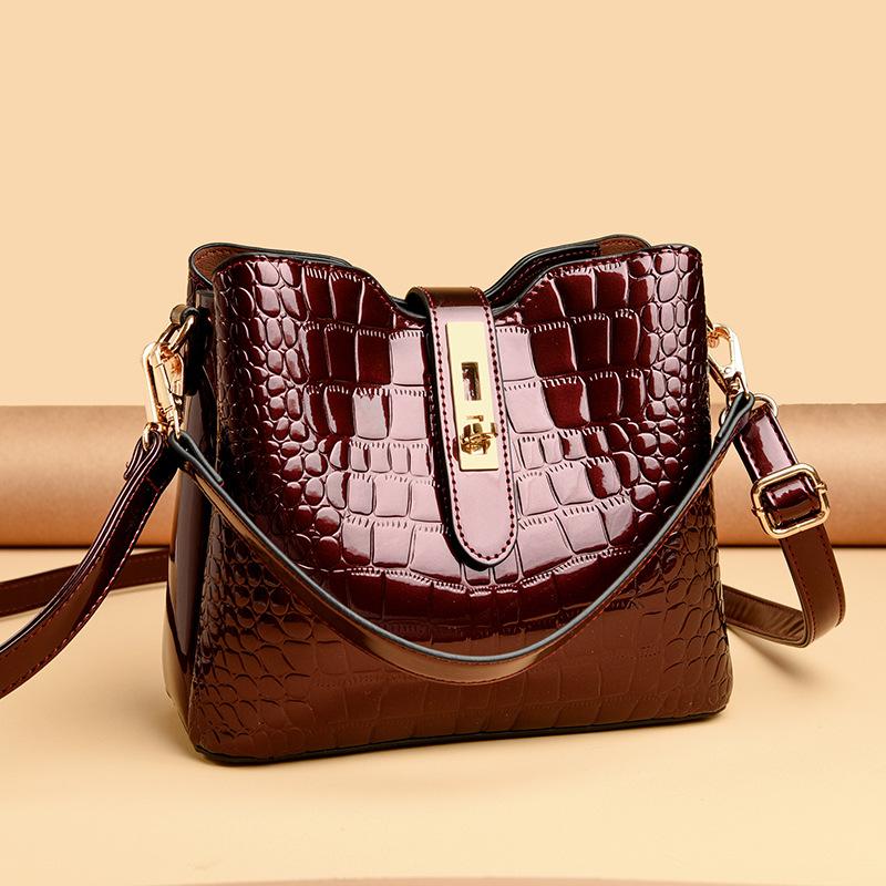 Patentlæder Stenmønster Håndtaske Dame Taske Spandtaske Enkelt skulder Crossbody Taske