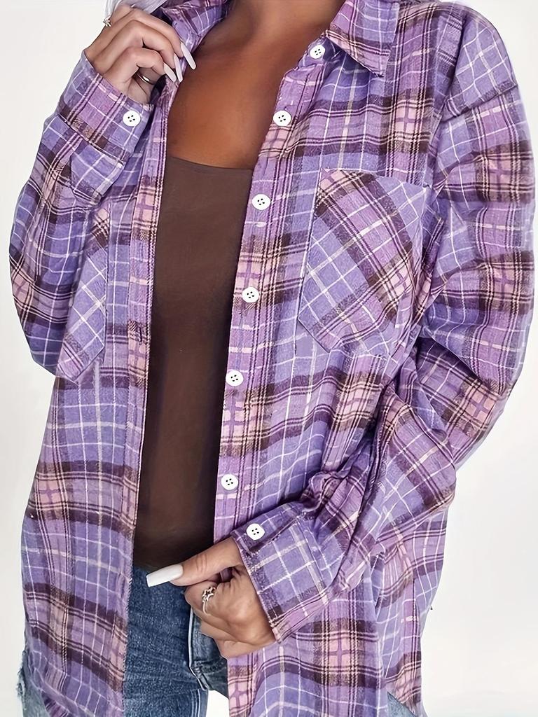 2025 Damen Übergröße Retro Karriertes Flanellhemd - Langarm Sonnenschutz, Hong Kong Stil