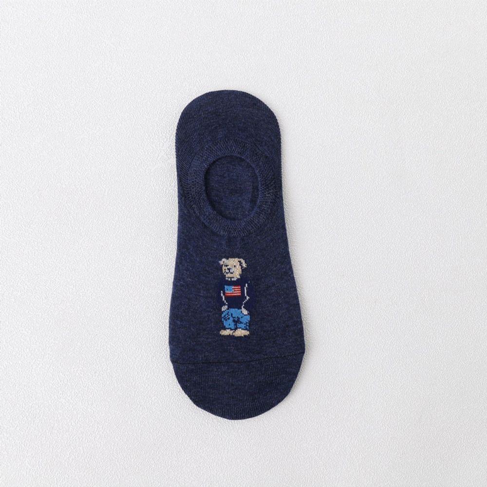 Socks Bear Invisible Cotton Casual Hosiery Men's Boat Socks Korean Style Socks Middle Tube Hosiery