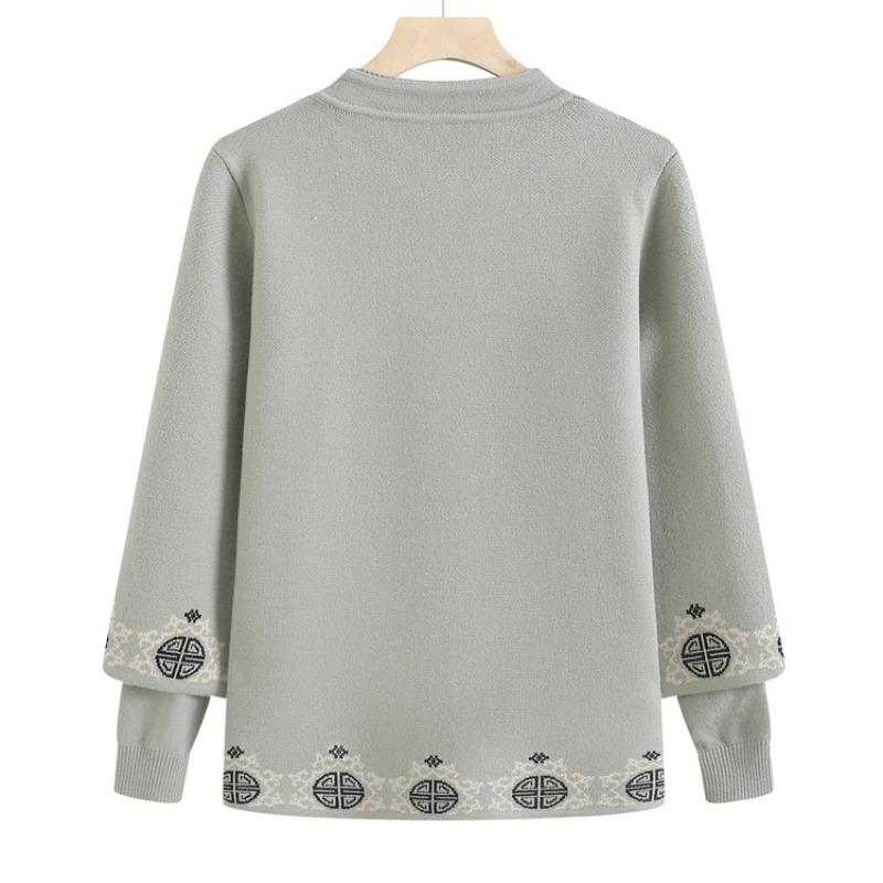 Mom Autumn Knitted Two-piece Cardigan Top Medium Old Women's Sweater Bottoming Shirt Autumn and Winter Fashion Long-sleeved Jacket