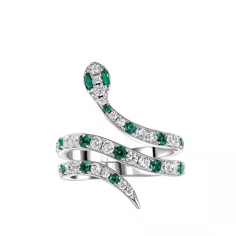 Trendige schlangenförmige Tierkreiszeichenringe Modischer vielseitiger Schmuck für Damen Exquisites Tierdesign mit Zirkonia-Einlage für Alltag & Party Geschenk resizable gray