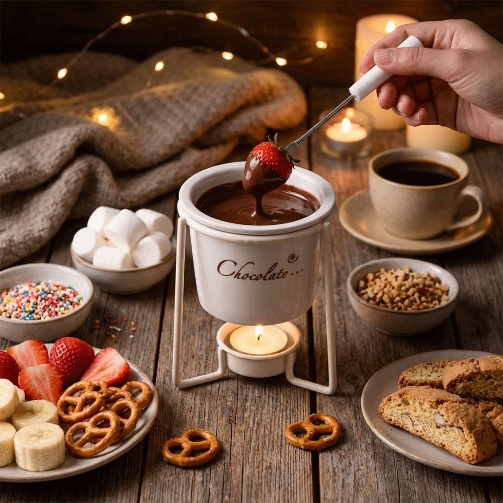 Detachable Fondue Cup With Fork Candle Pot Multi-function Ceramic Mug  Cheese Melting