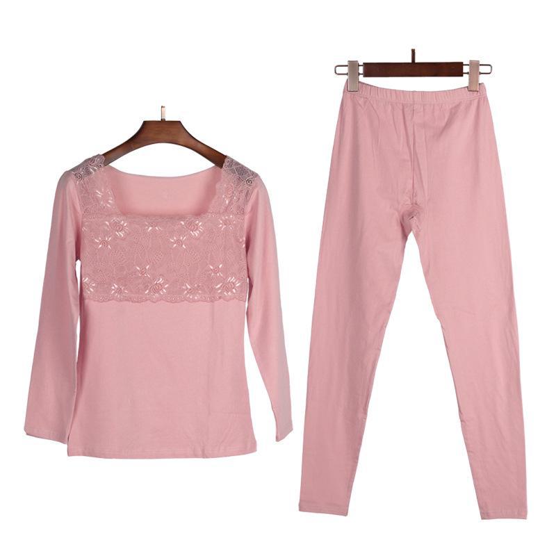 

Женский комплект термобелья из чистого хлопка с кружевом - осень/зима, длинный рукав и низ F one size fits all (80-130 catties)