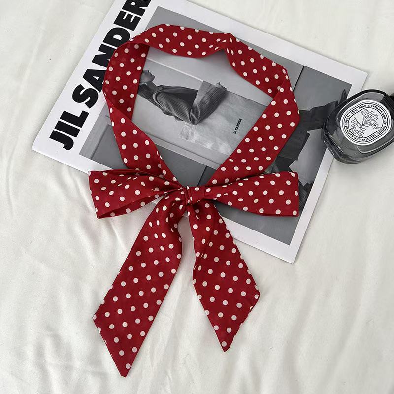 Retro fashionable polka dot long silk scarf women's spring and autumn y2k hot girl fashion versatile decorative scarf thin streamer