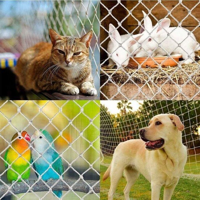 Filet de protection balcon 3×2 m, maille 5 cm pour chats et enfants - polyester/coton résistant +100 serre-câbles