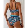 Vintage Blue Floral Print Bikini Women Hollow Out Push Up Drawstring Side High Waist Swimsuit 2026 Beach Bathing Suit Swimwear