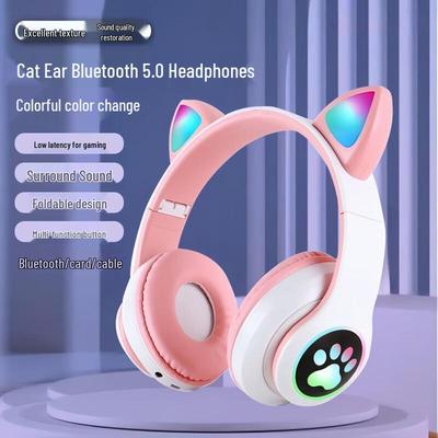 Premium Glowing Cat Ear Wireless Bluetooth Gaming Headphones with Colorful Lights - STN-28