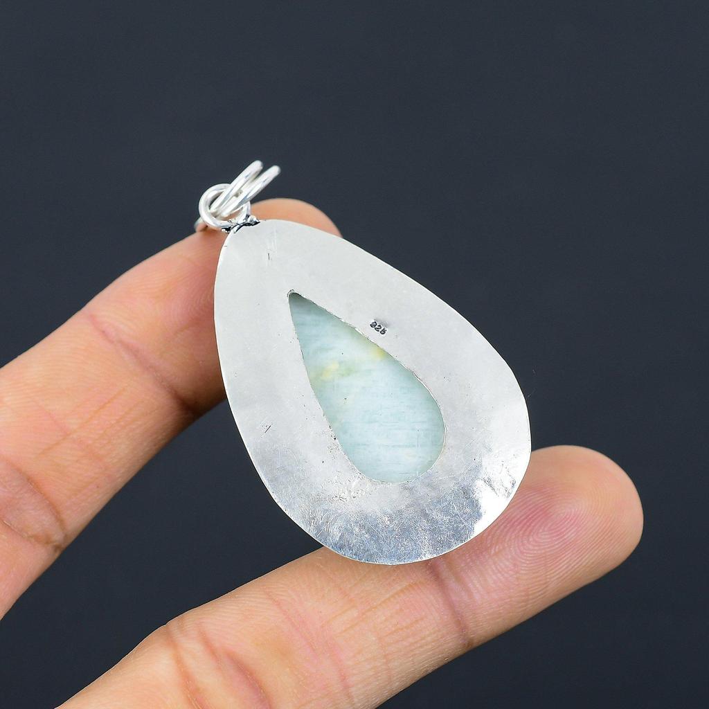 Halloween Sale Sterling Silver Pear Amazonite Stone Wife Wedding Pendant Jewelry