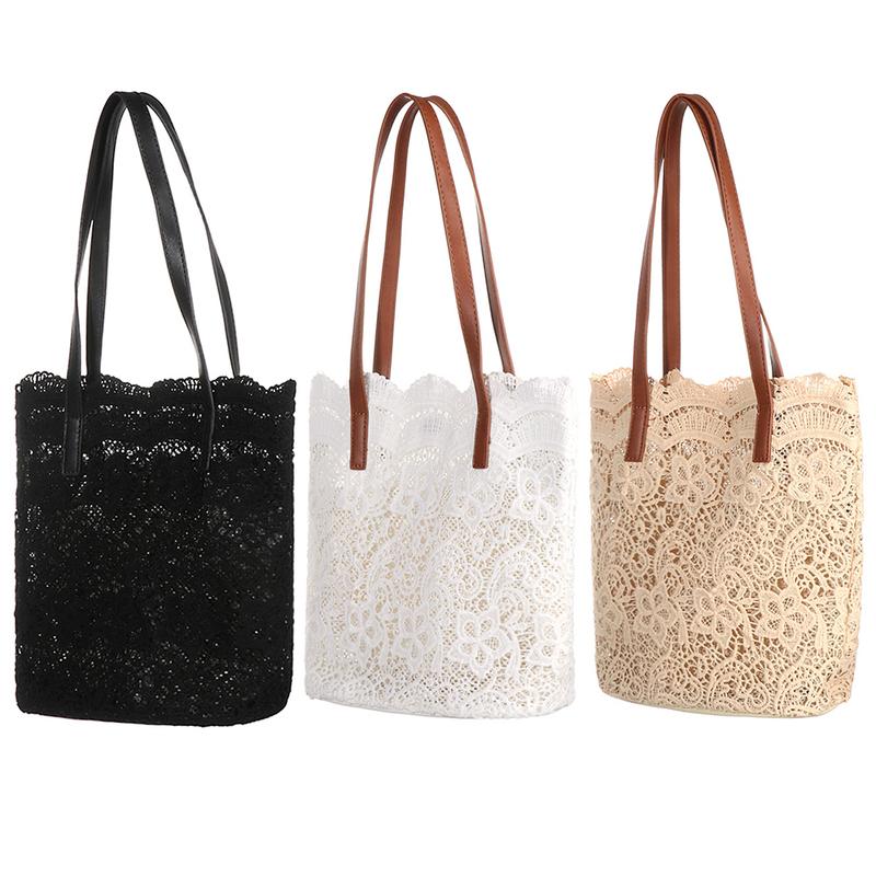 Borse in paglia intrecciata con design traforato 'Spiaggia Sabbiosa', Borsa a tracolla estiva in pizzo, Borsa a uncinetto con fiore all'uncinetto