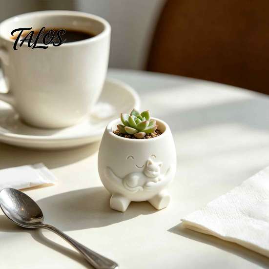 Gift for Plant Lovers 3D Printed Face Planter Pot with Cat Design, Decorative Succulents Pot, Small Desktop Creative Resin Flowerpot Indoor